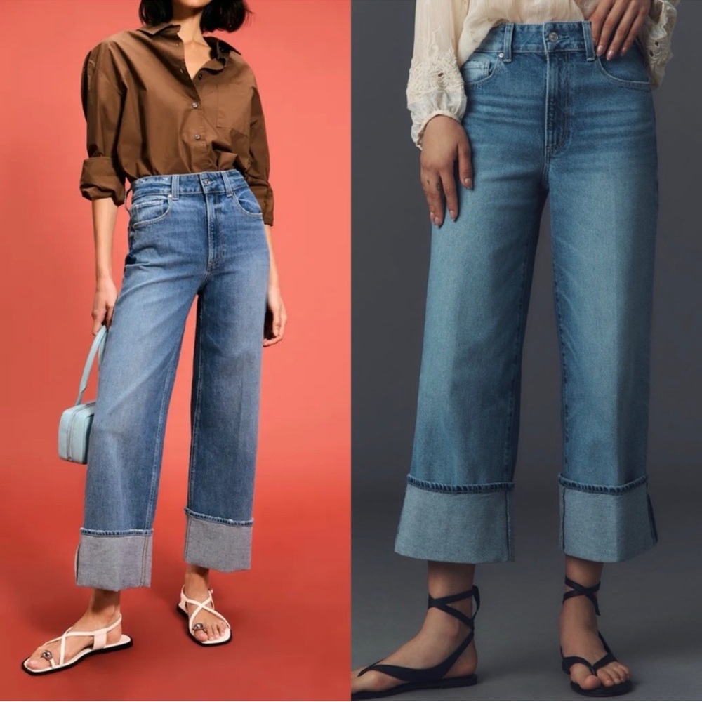 Anthropologie Paige Sasha Ankle Cuffed Wide Leg Jeans